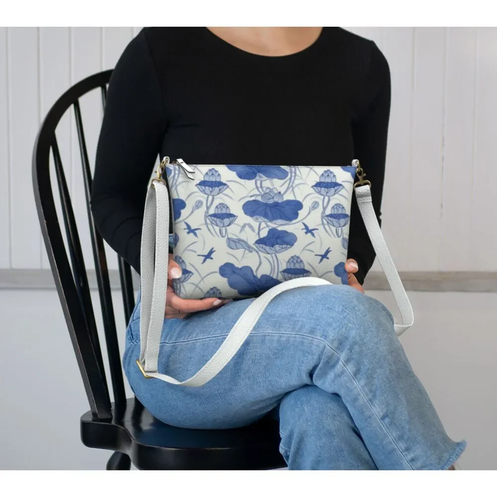 Preorder • Chinese Lotus Motif Ginger • Vegan Leather Crossbody Purse